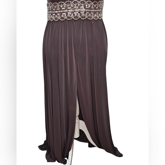 R&M Richards Women Maxi Plum Prom Dress with Front Slit Beaded Waistband 14W - Picture 4 of 10